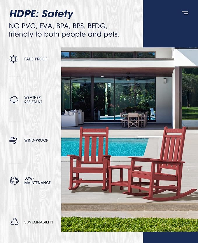 KINGYES Oversized Outdoor Rocking Chair, All-Weather Patio Rocking Chairs - Image 6
