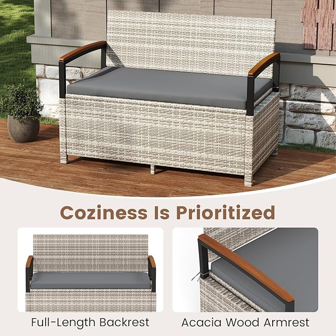 RELAX4LIFE Wicker Outdoor Storage Bench, Rattan Deck Box w/Protective Liner - Image 7