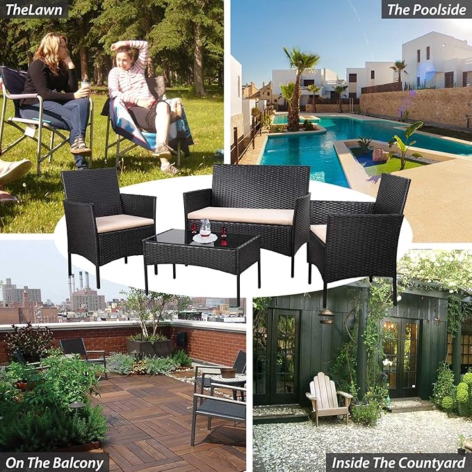 Homall 4 Pieces Outdoor Patio Furniture Sets Rattan Chair Wicker Set, Outdoor - Image 5