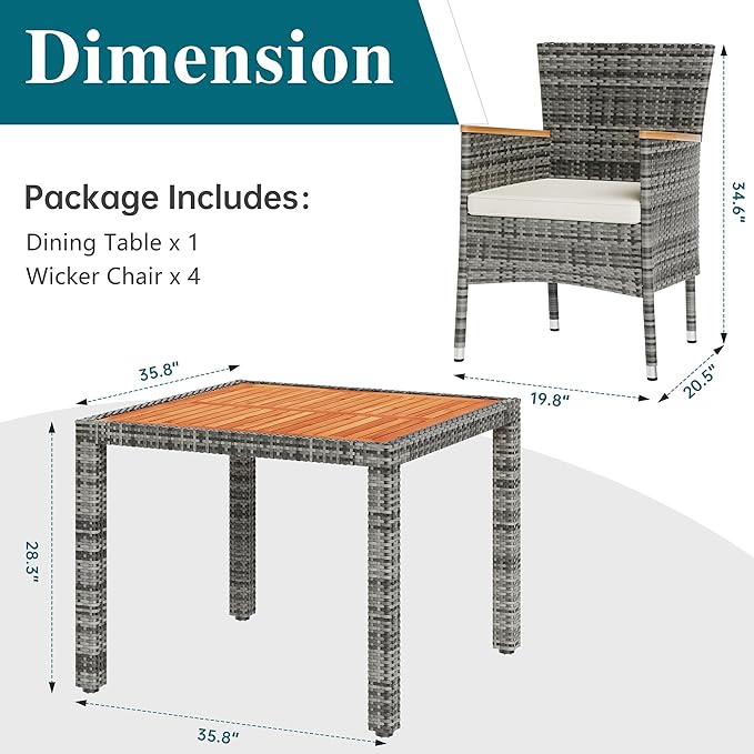 Shintenchi 5 Piece Patio Dining Set, Wicker Patio Conversation Set - Image 3