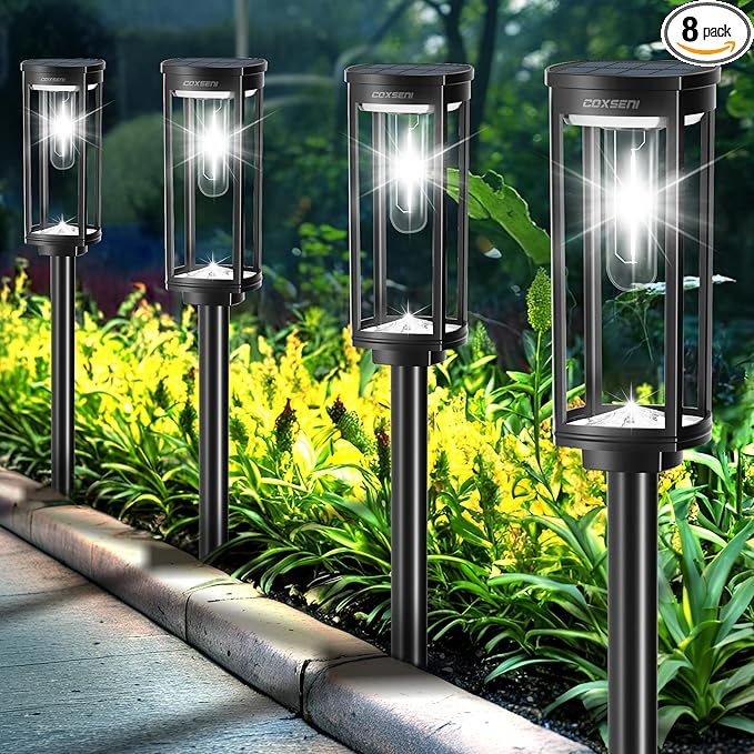 Solar Path Lights Outdoor 8 Pack, Bright Solar Pathway Lights Outside Waterproof by COXSENI
