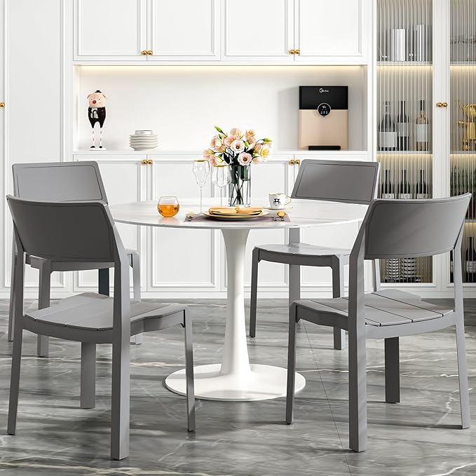 VECELO 4 Pack Stackable Dining Chairs, Plastic Patio Chairs by VECELO