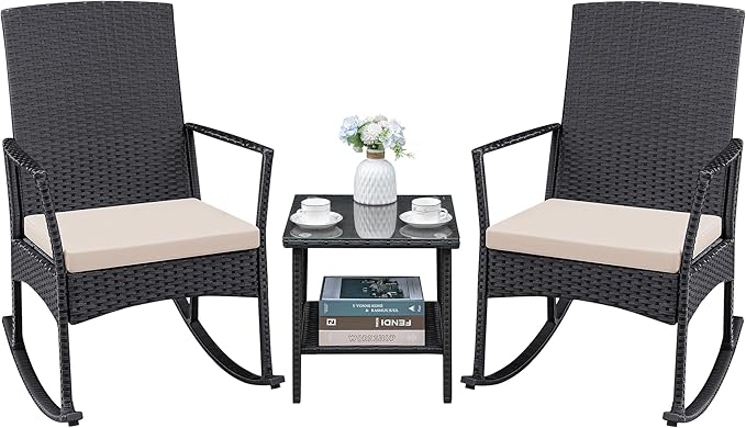 Greesum 3 Pieces Patio Furniture Set Outdoor Wicker Rocking Chairs by BuynowfromGreesum