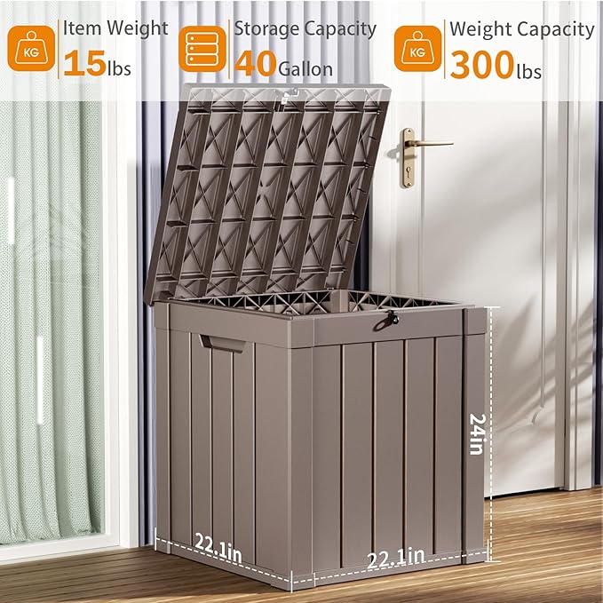 40 Gallon Resin Deck Box, Lockable Patio Outdoor Storage Box - Image 4