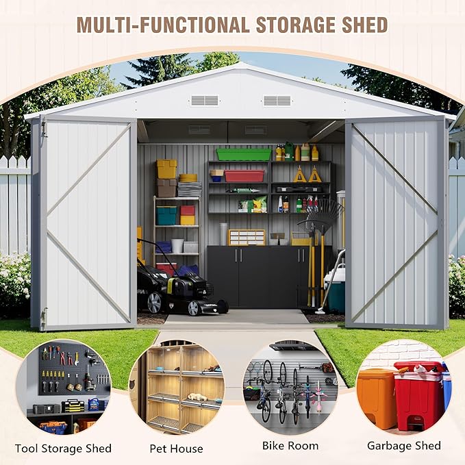 Greesum 10×14 FT Outdoor Storage Shed, Metal Storaged Sheds Without Floor - Image 4