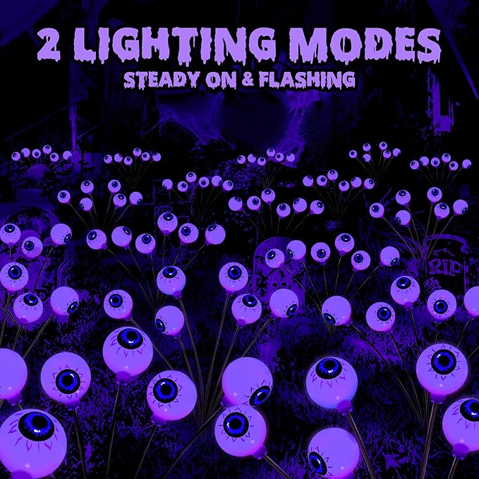 BrizLabs Halloween Eyeball Lights, 2 Pack 12 LED Solar Halloween Lights - Image 2
