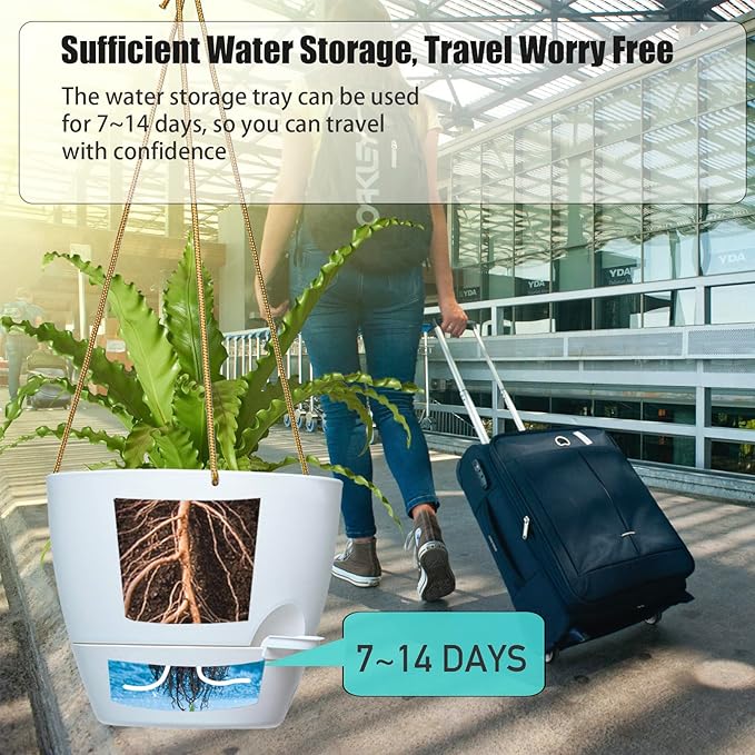8 inch Hanging Planters, 2 Pack Self Watering Hanging Pots - Image 3
