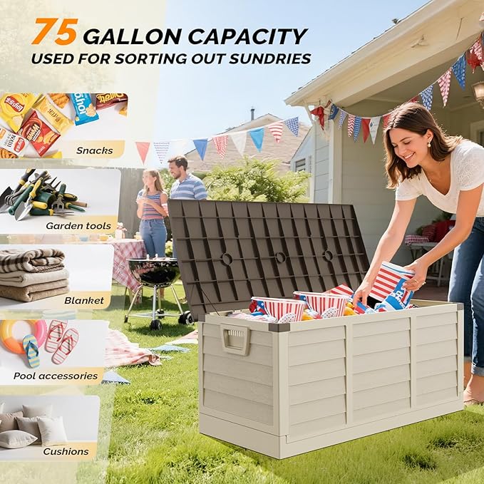 VINGLI 75 Gallon Collapsible Outdoor Storage Box, Simple-to-assemble Plastic - Image 8