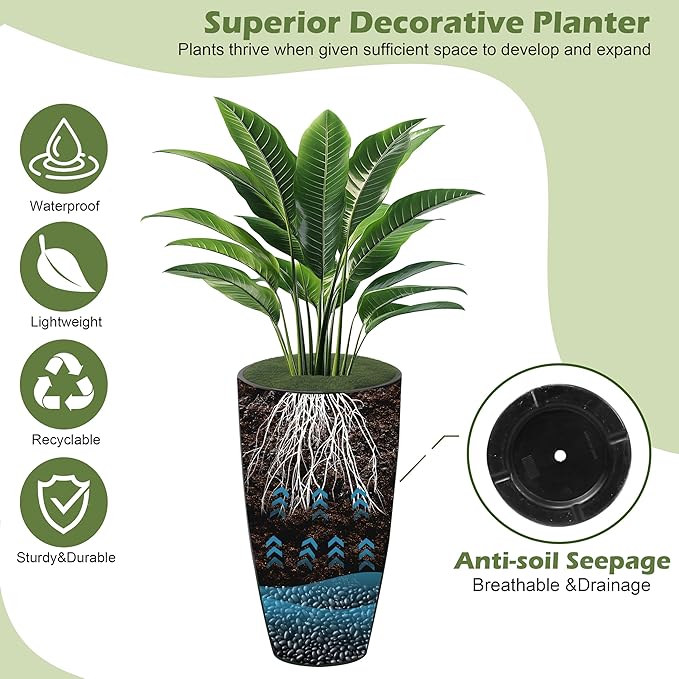 2 Packs 21 inch Tall Planter, Indoor Outdoor Round Planter - Image 6