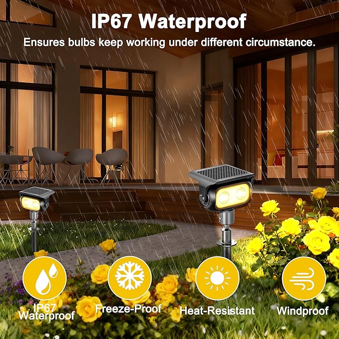 Solar Landscape Spotlights Outdoor Waterproof IP67, Warm White LED Spot Lights - Image 7