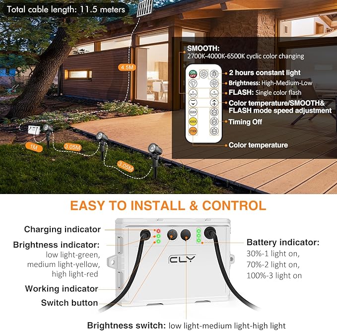 CLY Solar Landscape Spotlights, Solar Lights Outdoor IP66 Waterproof, Remote - Image 7