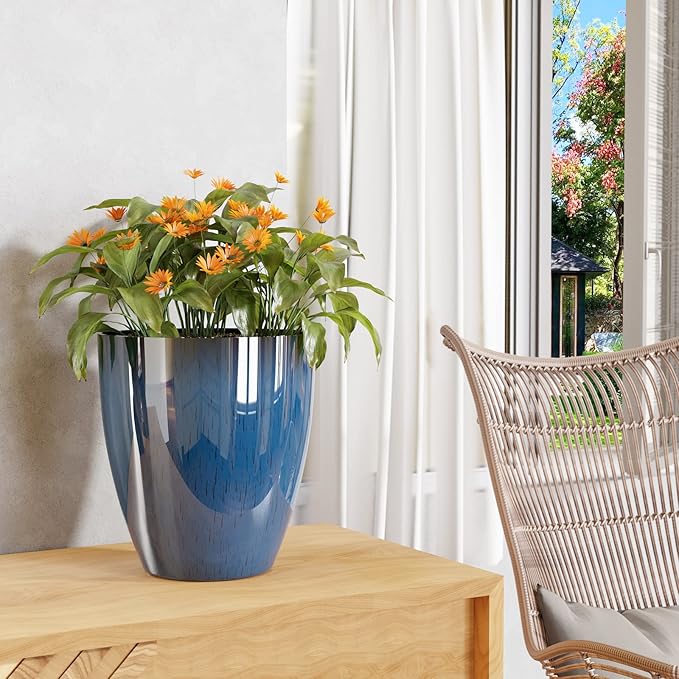 QCQHDU 10 inch Plant Pot with Drainage Hole, 2 Pack Sturdy Pots - Image 3