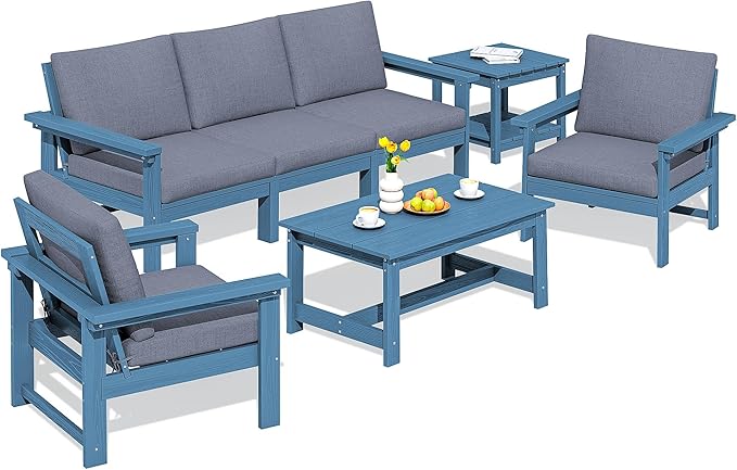 SERWALL HDPE Patio Furniture Set, 7-piece Outdoor Sectional Sofa Set, All by SERWALL