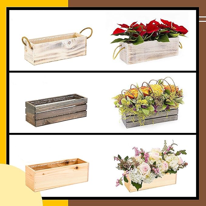 Wood Planter Box with Wine Crate Styled, 12x4 Inch Rectangular, Rustic Barn Wood - Image 5