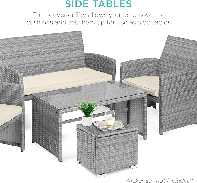 Best Choice Products Set of 2 Wicker Ottomans, Additional Seating, Side Table - Image 7