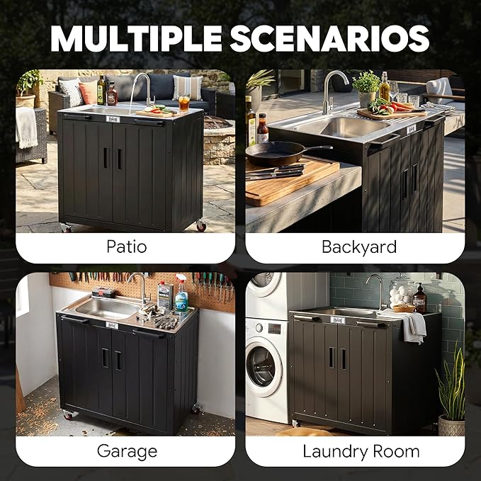 Outdoor Kitchen Island with Stainless Steel Sink and Storage Cabinet, 35-Inch - Image 9
