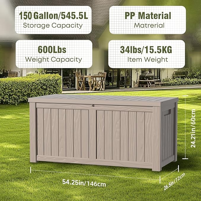 150 Gallon Outdoor Deck Box, Lockable Waterproof Outdoor Storage Boxes - Image 7