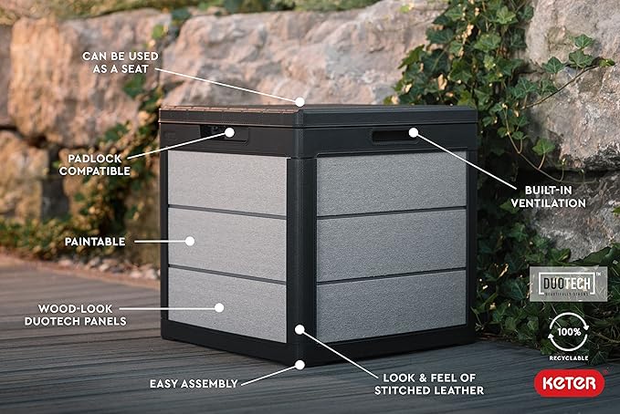 Keter Denali 30 Gallon Resin Outdoor Storage Box and Patio Furniture Side Table - Image 4