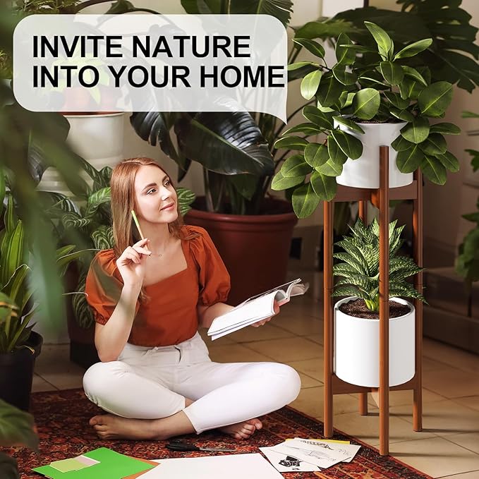 MUDEELA 2 Pack Indoor Plant Stands, 2 Tier Tall Plant Stand 30 inches, Mid - Image 9