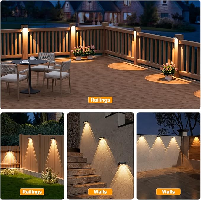 NIORSUN Solar Fence Lights, 8 Pack Deck Light, Led Lights Warm White Outdoor - Image 7