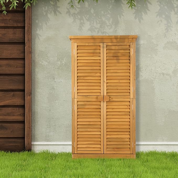 Outvita Outdoor Storage Cabinet, 63in Wooden Garden Tools Shed - Image 7