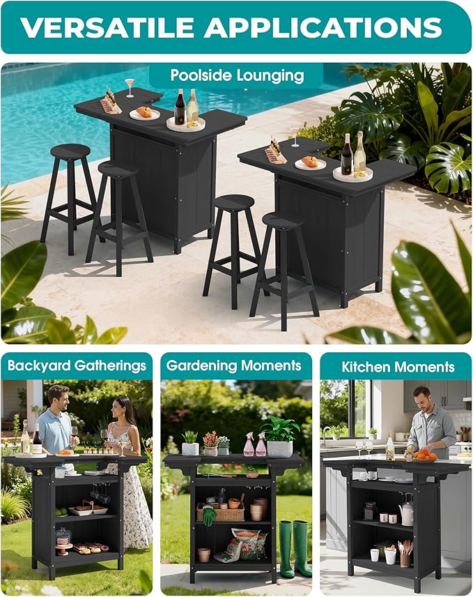 SERWALL Outdoor Bar Table, Patio Bar Cabinet - Image 8