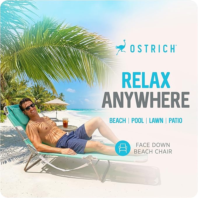 Ostrich 4-Position Outdoor Chaise Lounge w/Face Cushion & Arm Holes, Teal - Image 4