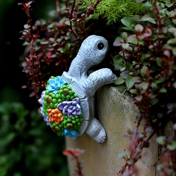 Mini Turtle Statue Miniature Tortoise Figurine Plant Pot Hanger, Realistic - Image 7