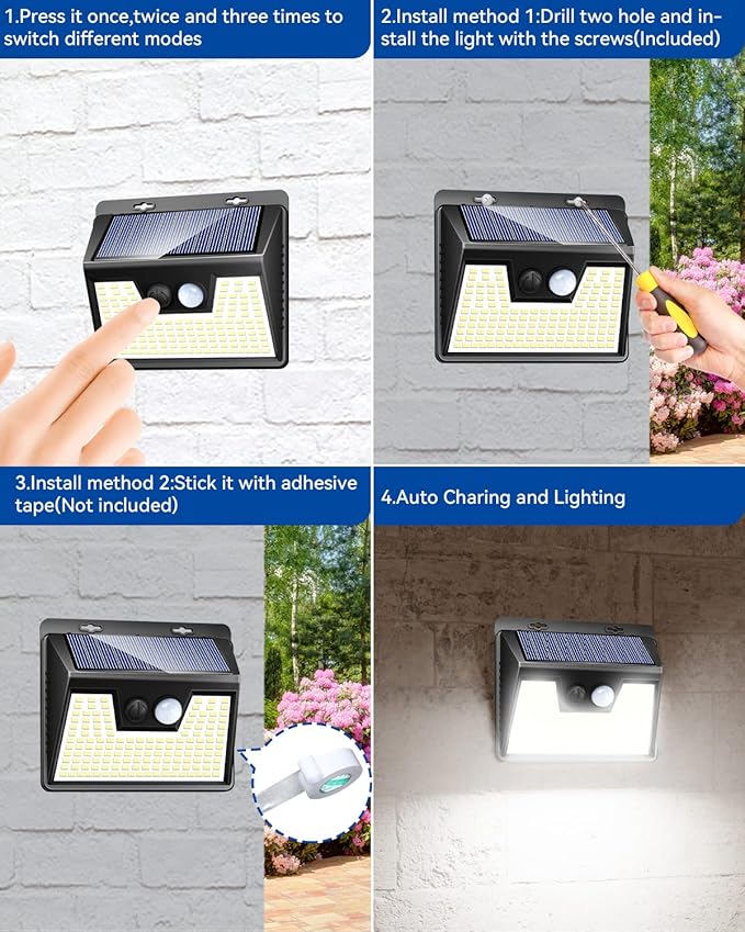 Peasur Solar Powered Lights Outdoor, 140 LED 8Pack Motion Sensor Light Outside - Image 7