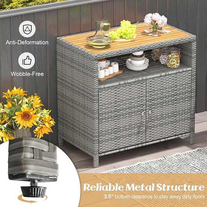 Tangkula Rattan Outdoor Storage Cabinet, Patiojoy Outdoor Cabinet - Image 5