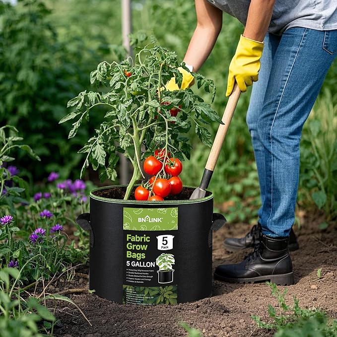 BN-LINK 5-Pack 5 Gallon Grow Bags, Heavy Duty Aeration Fabric Pots - Image 2
