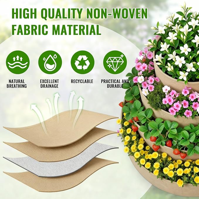 4 Pcs Plant Grow Bags 4 Tiered Strawberry Planter Tower Fabric Raised Garden - Image 5