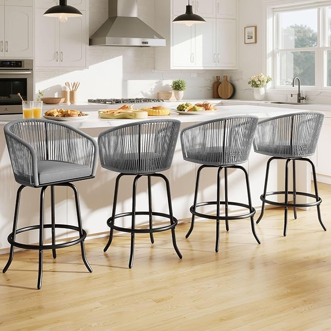 DWVO Outdoor Counter Height Bar Stools Set of 2, Patio Swivel Bar Chairs - Image 2