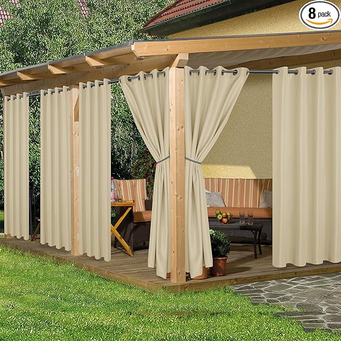 HolidayIdeas Outdoor Curtains for Patio Waterproof, 8 Panels by HolidayIdeas