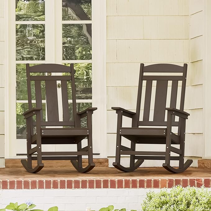 LUE BONA Outdoor Rocking Chairs Set of 2, Weather Resistant HDPS Poly Rocker - Image 3