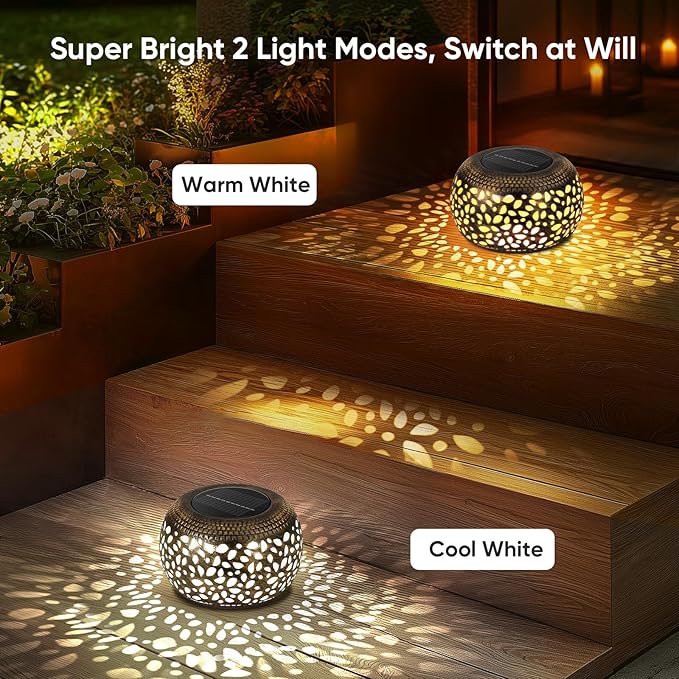Solar Lanterns Waterproof Outdoor Decor: 2 Pack Hollow Out Retro Metal Solar - Image 4
