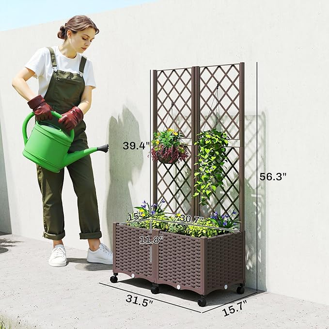 Outsunny Planter Box with Trellis, Self Watering Raised Garden Bed with - Image 7
