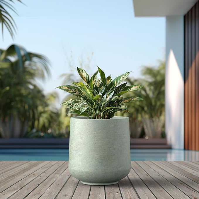 Kante 15.3" Dia Round Concrete Planter, Outdoor Indoor Large Plant Pots - Image 3