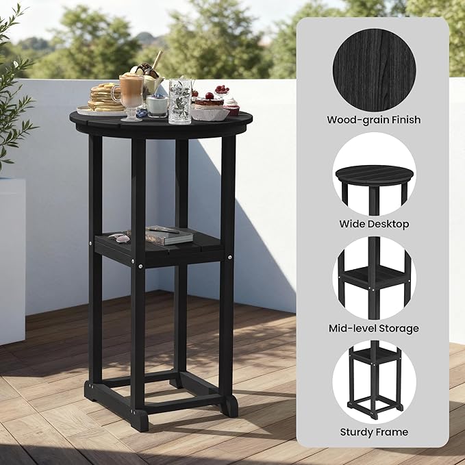 Ciokea 3-Pcs Bistro Table and Chairs, All-Weather Round High Top Bar Table - Image 5