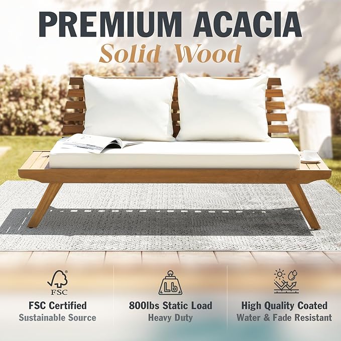 IDZO Lucille 800lbs Capacity Acacia Patio Loveseat, FSC Certified 2 Seater - Image 5