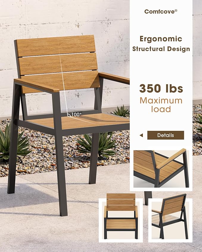 Outdoor Patio Dining Chairs Set of 2, Aluminum & HDPS All-Weather Dining Chairs - Image 2