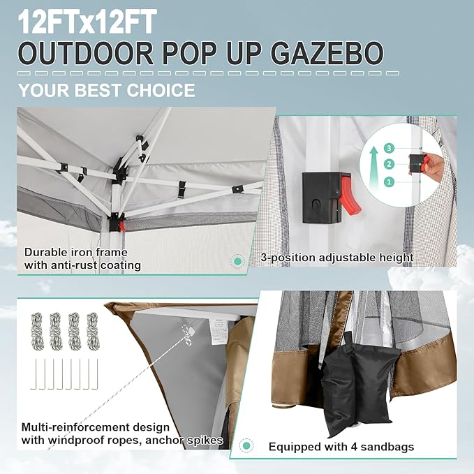 COBIZI 12x12 Pop up Gazebo on Clearance Canopy Tent, carpas para Patio - Image 2