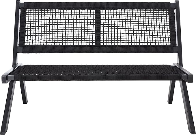 SAFAVIEH Outdoor Collection Kobina Black Acacia Wood/Black Rope Foldable Bench by SAFAVIEH