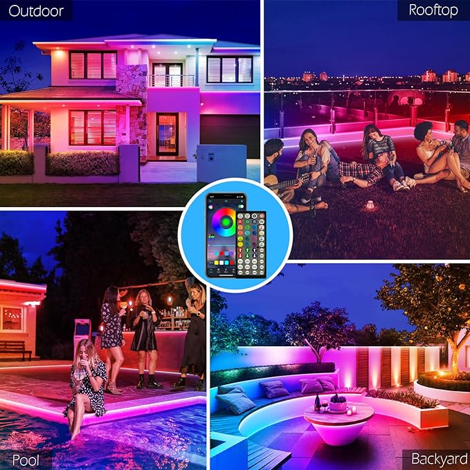 FBZ 100Ft Outdoor Waterproof LED Strip Lights, Music Sync RGB IP65 Led Lights - Image 2