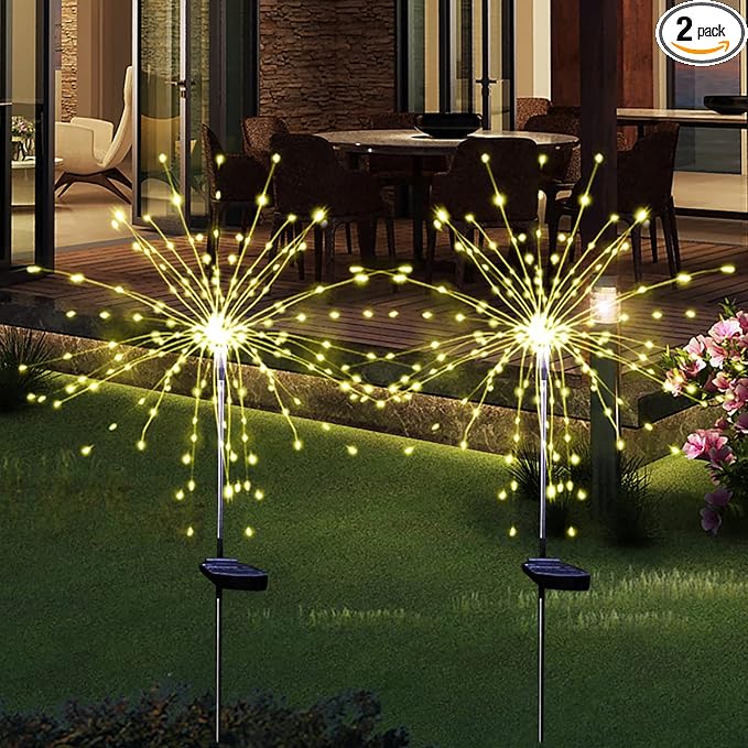 Solar Garden Firework Lights Outdoor Waterproof 2 Pack Solar Powered Art Stake by SolarEra-FREETOSHINE