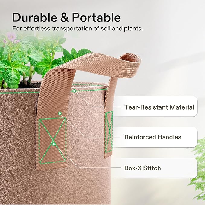 VIVOSUN 5-Pack 2 Gallons Grow Bags Heavy Duty Thickened Nonwoven Fabric Pots - Image 6