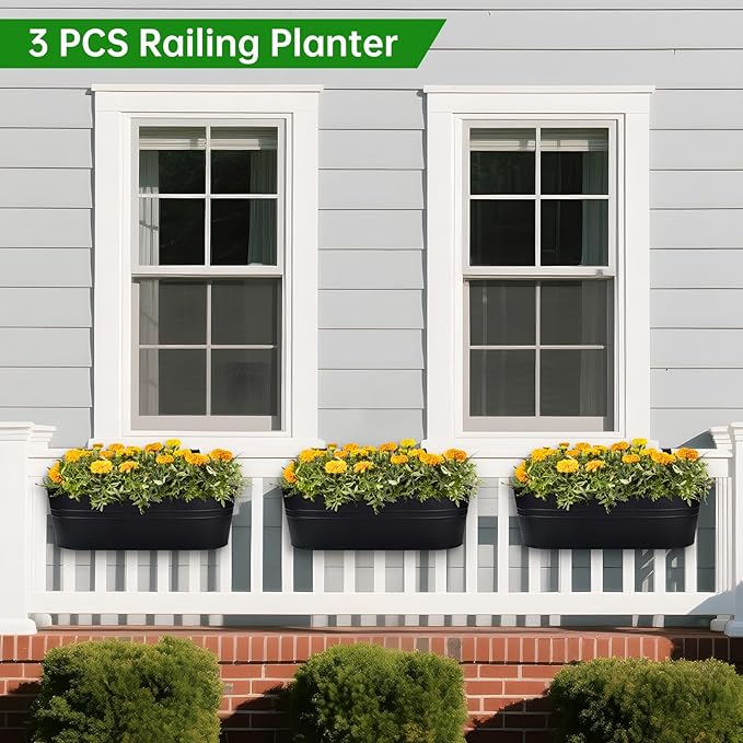 OGIMA Railing Planter Box, 3 Pack 16" Large Hanging Planters - Image 6