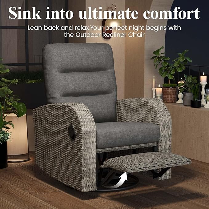 LayinSun Oversized Wicker Outdoor Swivel Glider Recliner - Image 3