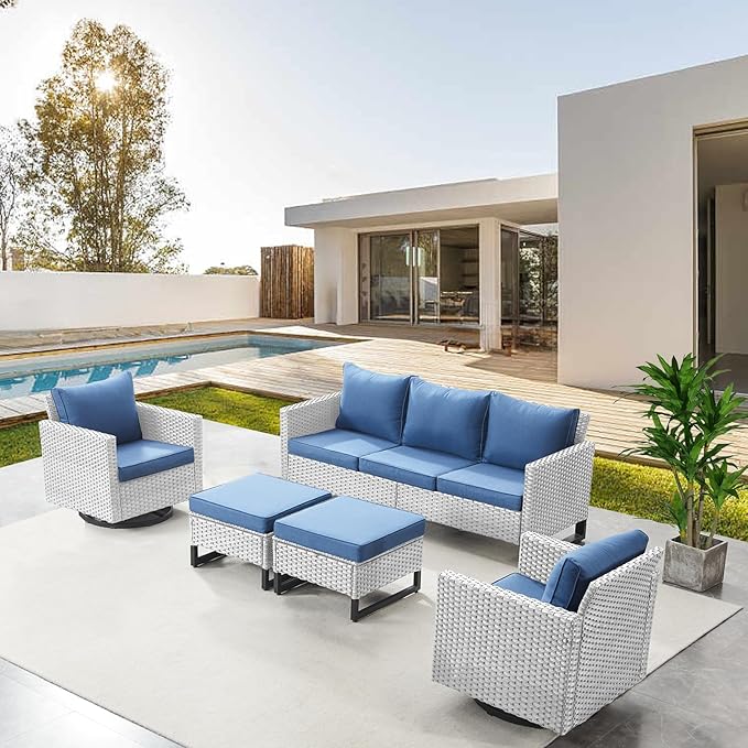 Belord Wicker Patio Furniture 5 Piece Outdoor Sofa Set, Oversize Outdoor Swivel by Belord