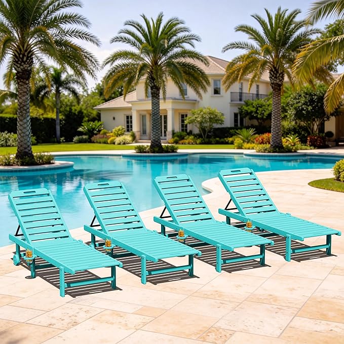SERWALL Outdoor Chaise Lounge Set of 4, HDPE Lounger by SERWALL